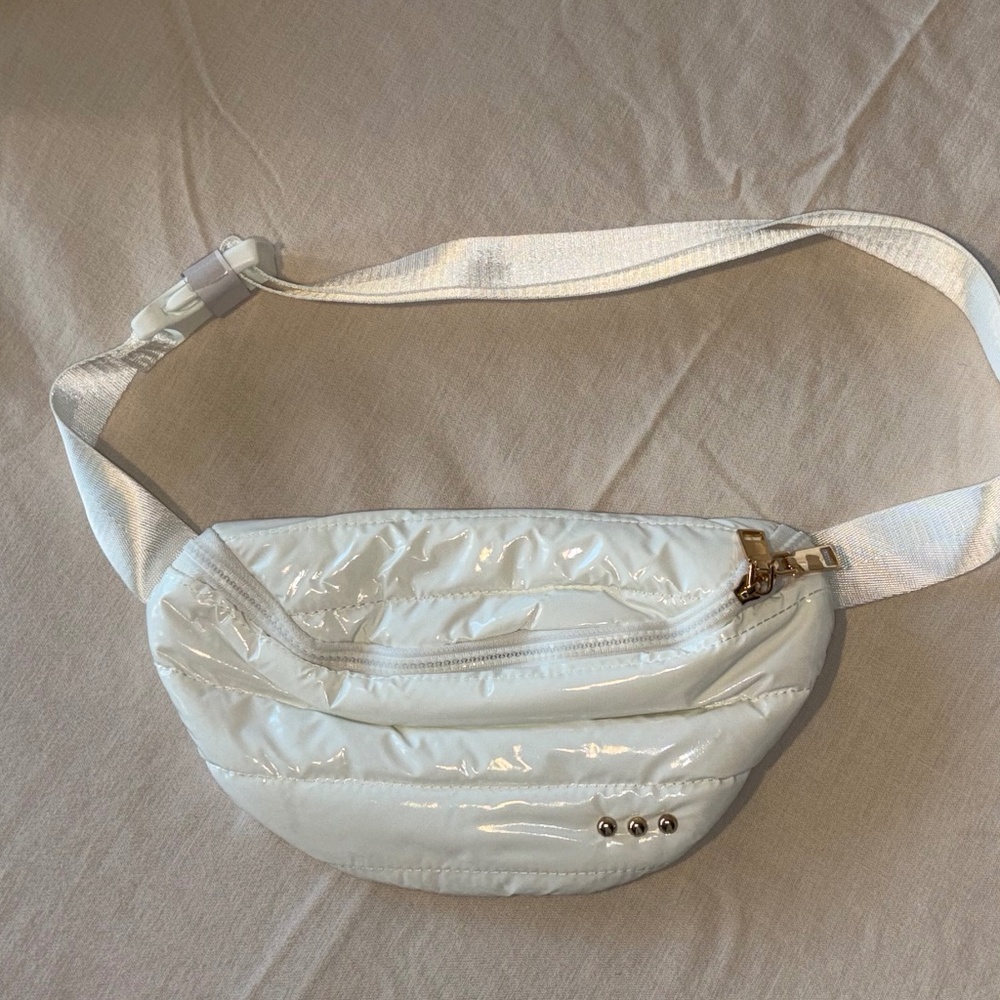 PS | White Puffer Belt Bag with Gold Tone Hardware